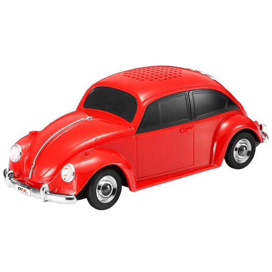 Bluetooth 1960 Bug Retro Car Replica Speaker 3-inch Speakers Hands Free Link Built-in Microphone FM Radio and LED Party Lights Red- BT - 1960-RED